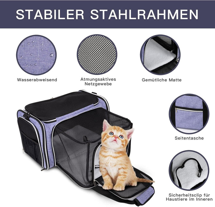 BAGLHER Tragetasche für Katzen, von Fluggesellschaften zugelassen, weiche Seite, Haustier-Reise, 5 S