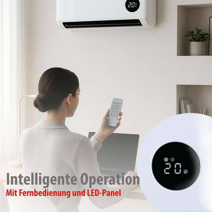 alpina Wand Heizlüfter 2000W – Keramik Heizstrahler mit 2 Leistungsstufen und Timer – Digital Thermo