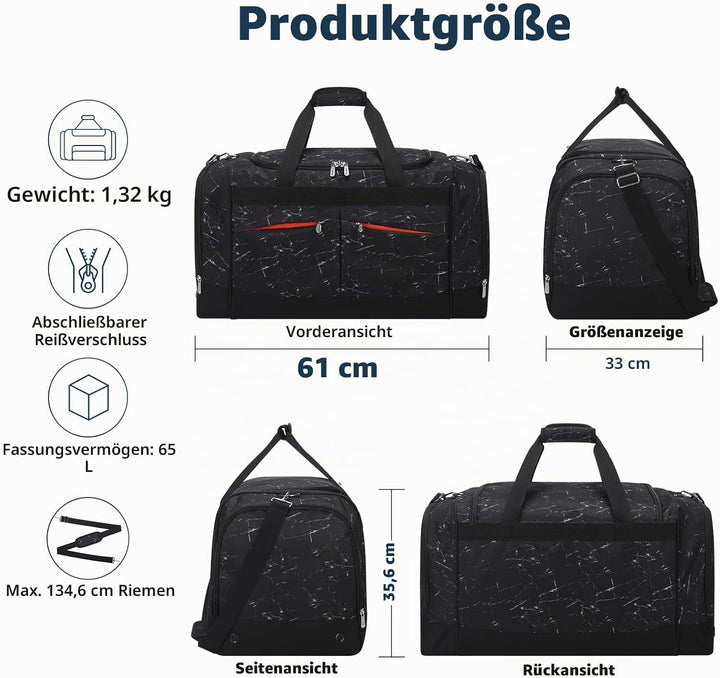65L Sporttasche Herren Gross - 24 inch Reisetasche mit Hartem Boden und Schuhfach für Sport/Reisen 6