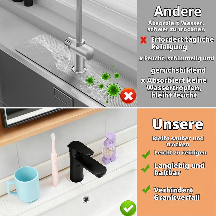 Wasserhahn Absorbierende Matte, Wasserabsorbierender Stein für Spüle, Stone Drying Mat Kitchen, Kies