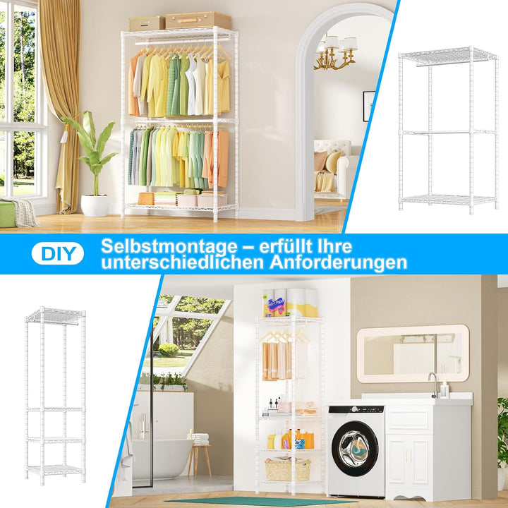Ulif E10 Schwerlast Kleiderständer mit verstellbarer Kleiderstange, Kleiderschrank aus Metall mit 6