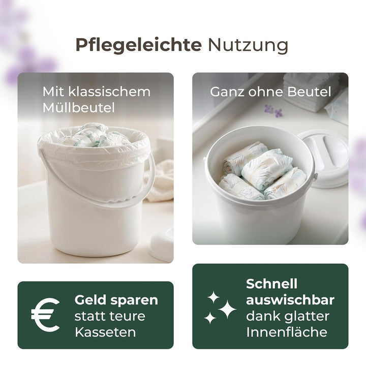 Novaliv Windeleimer 20 L 2er-Set geruchsdicht – 2x grosser Windelmülleimer ohne Kassette mit Deckel
