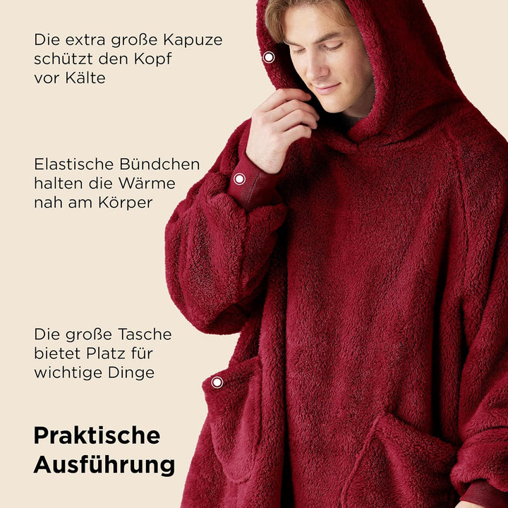 BEDSURE Hoodie Decke mit Ärmeln Burgund - 107x90cm XL Kurz 12 Burgund, XL Kurz 12 Burgund