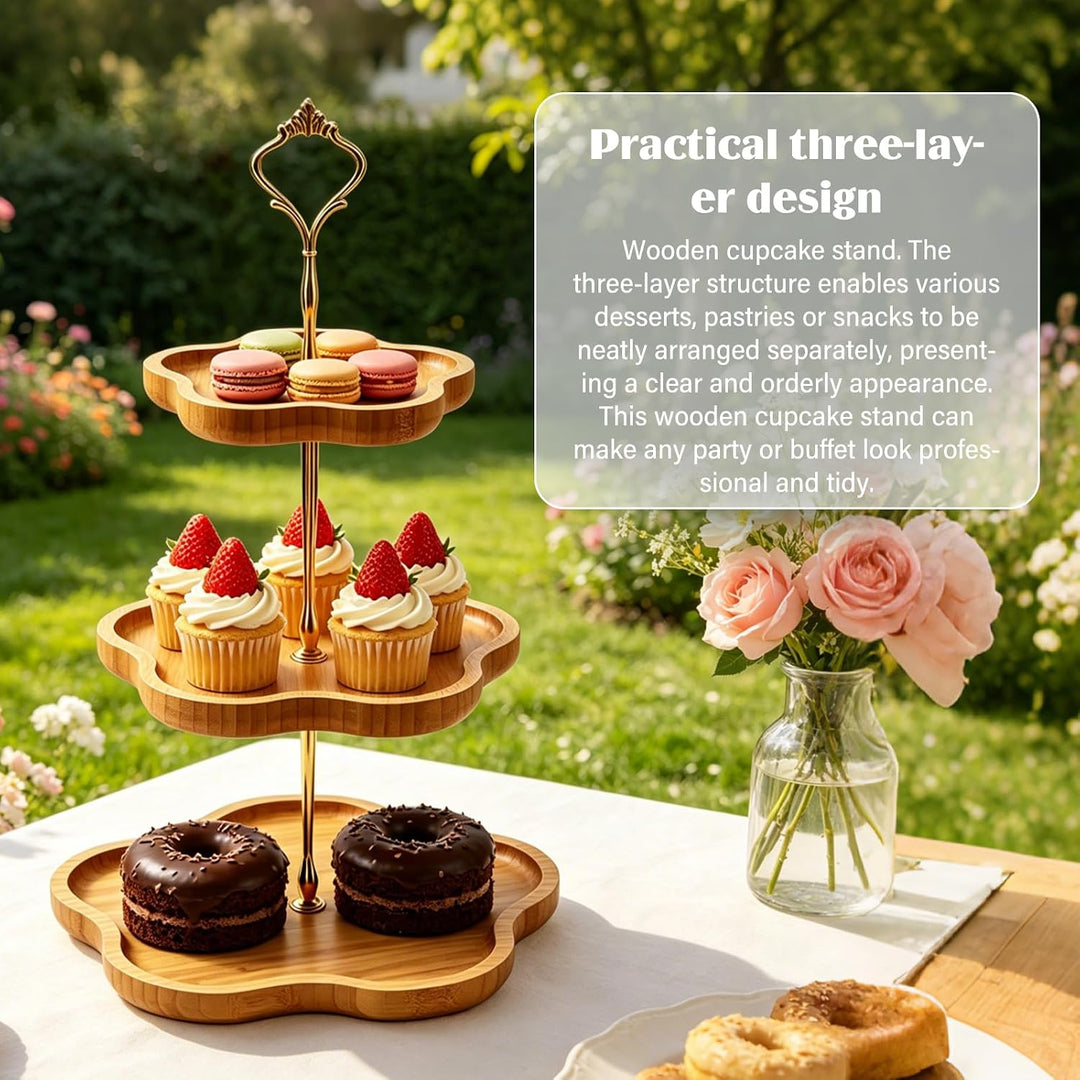 Etagere 3 Etagen Aus Holz, 3-Stöckiger Kuchenständer, Cupcake Ständer Holz, Ø19,5cm Ø24.5cm Ø30,5cm,