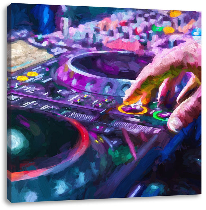 Pixxprint Modern beleuchteter DJ Pult Pinsel Effekt, Format: 70x70 auf Leinwand, 70x70