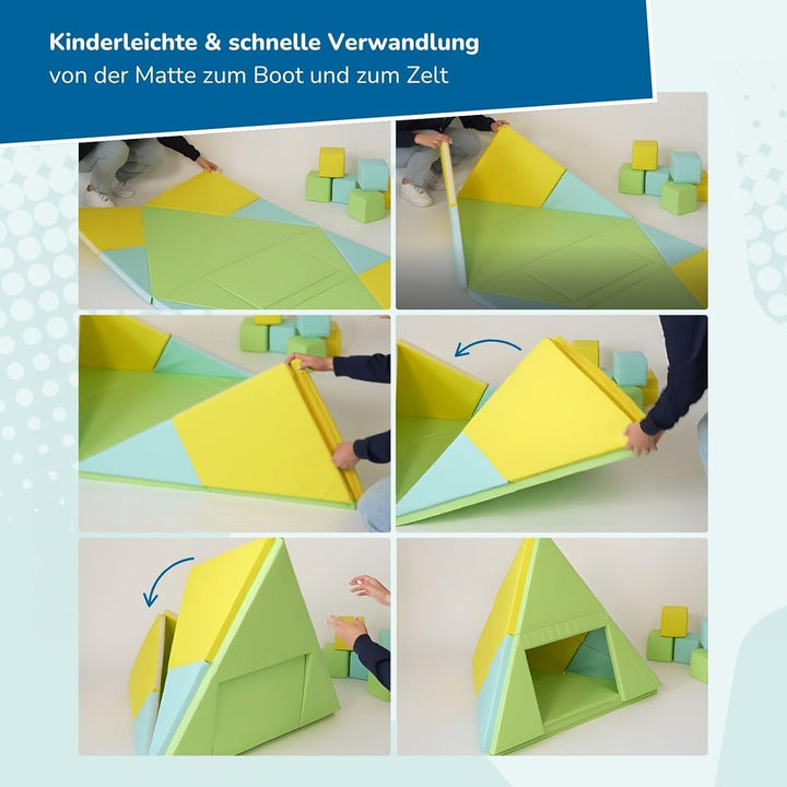 alldoro 60801 Faltbare Spielmatte 3-in-1, Krabbelunterlage, Tipi-Zelt &amp; Spielboot, ab 0 Jahren, 182