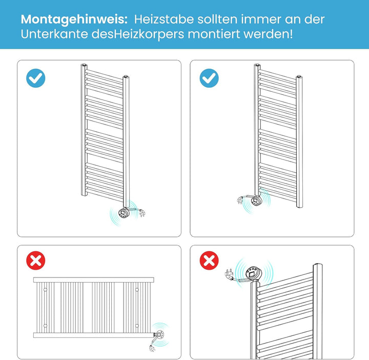 Heilmetz Handtuchheizkörper Elektrisch 1400 x 400 mm, Smart WiFi Thermostat Elektrischer Badheizkörp
