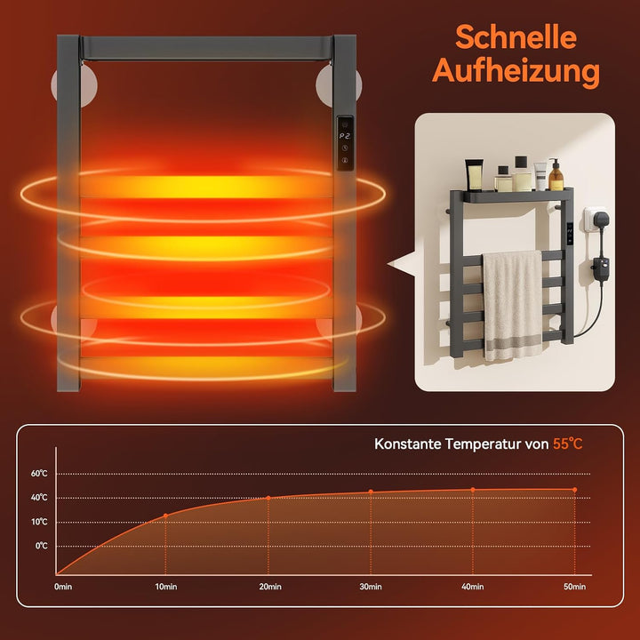 YU YUSING Elektrischer Handtuchhalter mit 4 Heizstäben und 1 Ablage Grau, Grau
