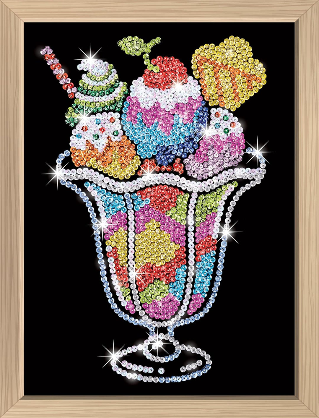 Kitfix - Sequin Art Eisbecher mit Holzrahmen - 27 x 36cm - Sequin Art Blue Premium - Paillettenbild