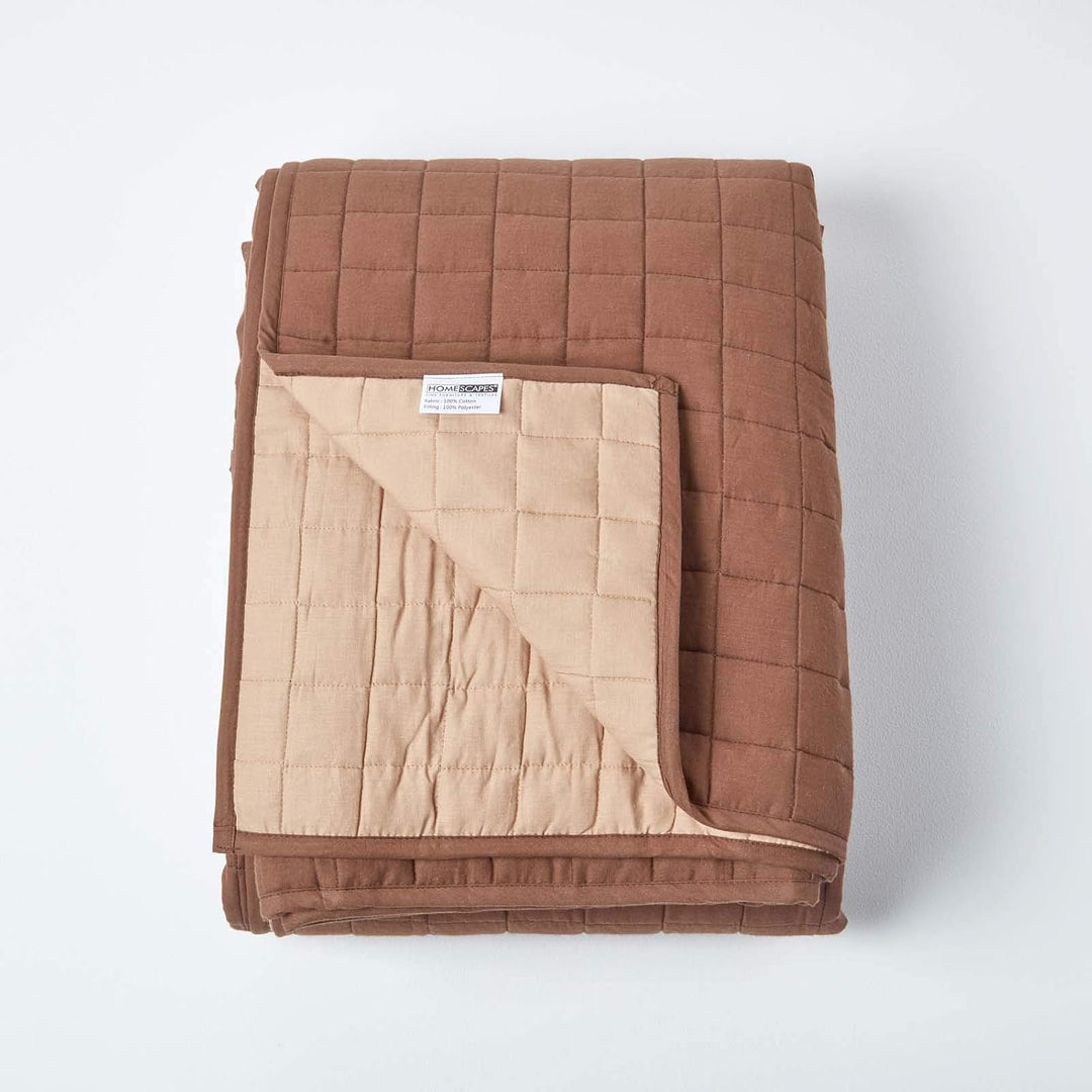 Homescapes Gesteppte Tagesdecke, braun/beige, Bettüberwurf aus 100% Baumwolle, Wendetagesdecke, 230