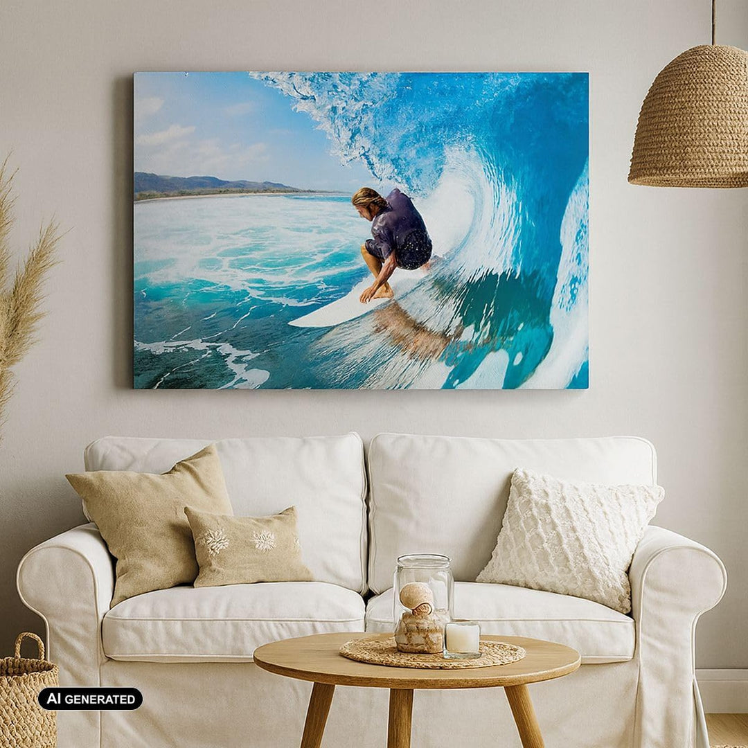 Bilder auf Leinwand Surfen Surfer Ozean Welle Leinwandbild 70x50cm Wandbilder Dekoration Wohnzimmer