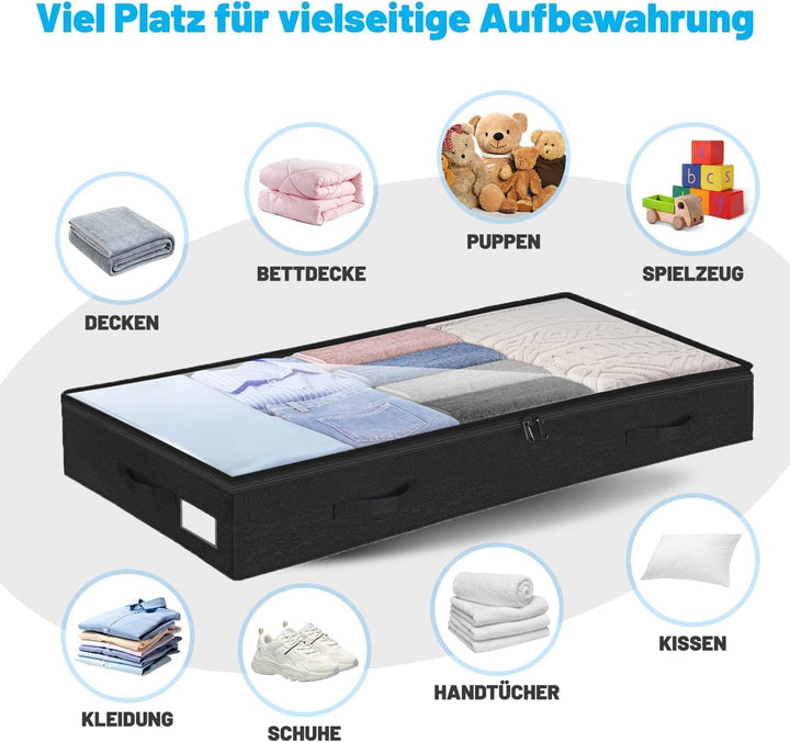 Unterbett Aufbewahrungsbox 2 Stück Unterbettkommode und klarem Deckel, 10cm hoch Kleideraufbewahrung