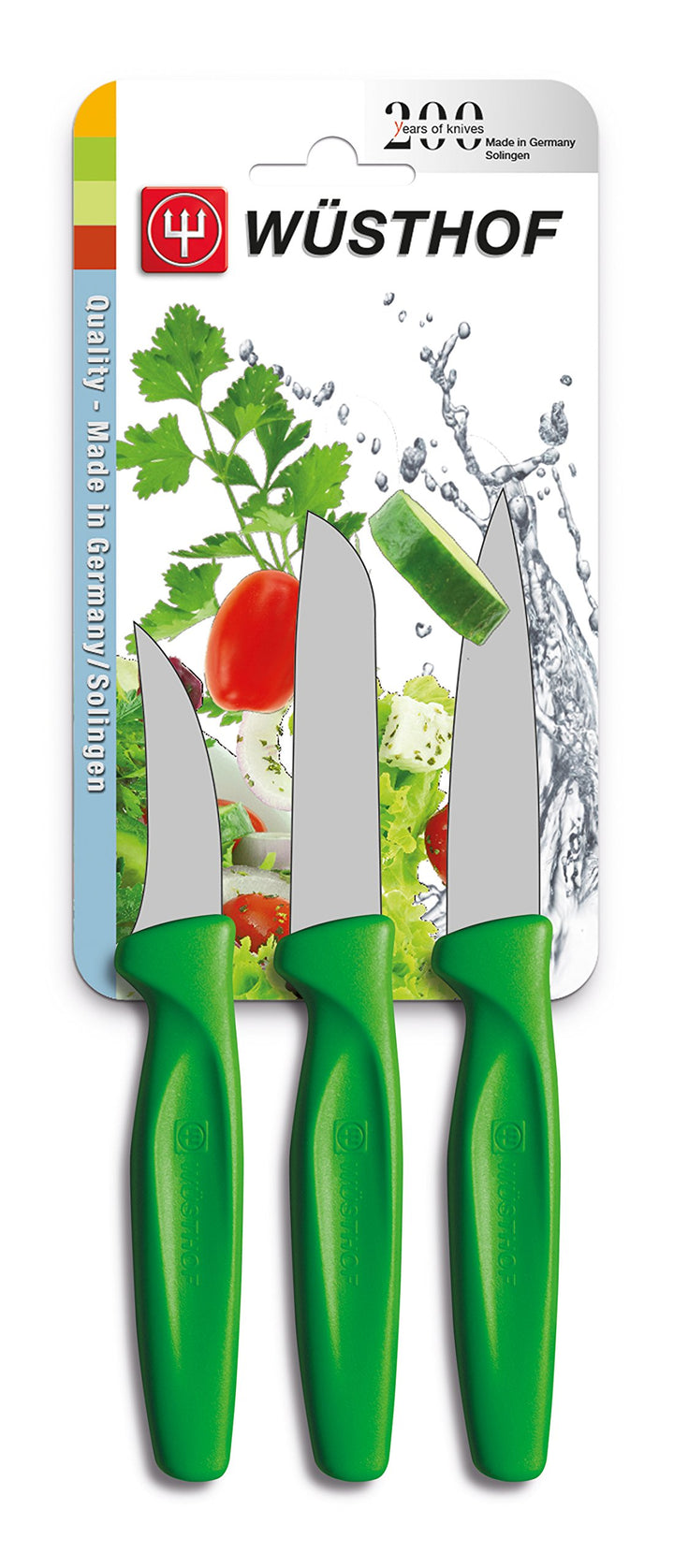 Wüsthof Messerset, 3-teilig, Schälmesser 6 cm, Spickmesser 8 cm, Gemüsemesser 8 cm, Griff grün (9332