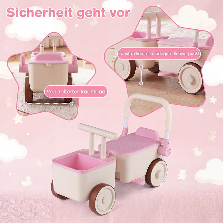 COSTWAY 3 in 1 Lauflernwagen, Schiebe-Zieh-Kinderwagen mit Rollen (Rosa), Rosa