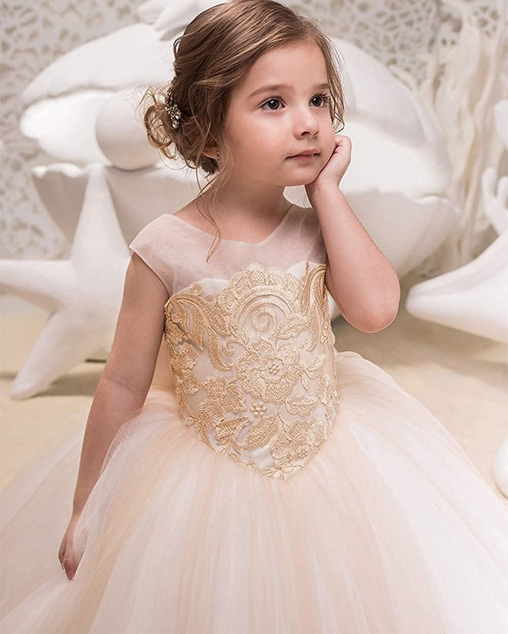 PLWEDDING Fancy Spitze Applikationen Blumenmädchen Kleid Kinder Hochzeitskleid Mädchen Prinzessin Tü