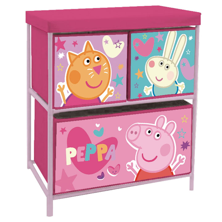 ARDITEX Kinderregal Peppa Pig mit 3 Stoffboxen für Bücher, Spielzeug, Bälle, Kleidung, Schuhe, 53 x