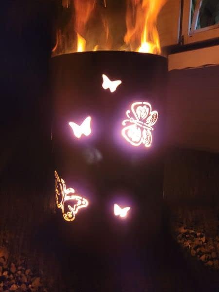 TiKo-Design® Feuertonne Feuerkorb mit Schmetterling Motiv