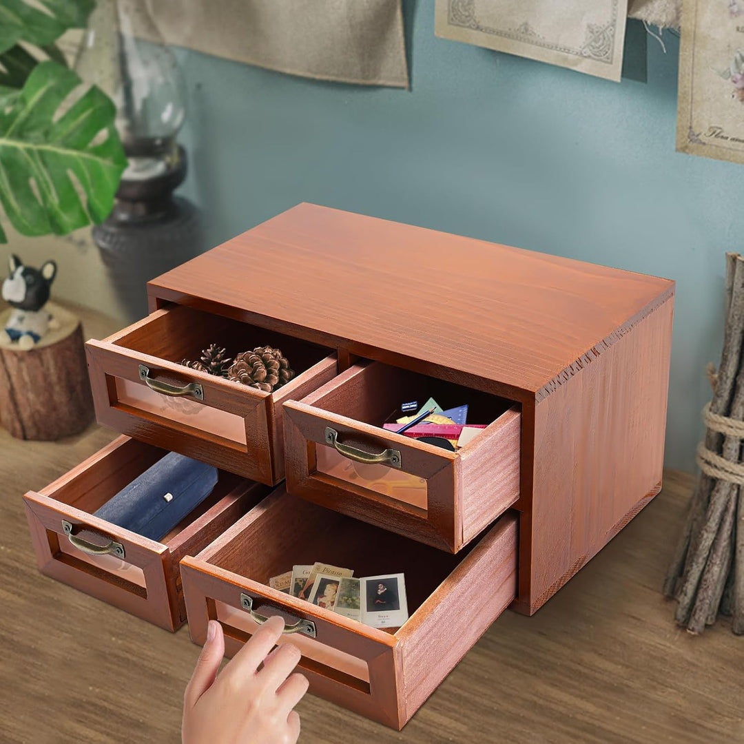 Schreibtischorganizer Bambus Office Aufbewahrungsbox mit 4 Schubladen Creative Sticker Versteckte Sc