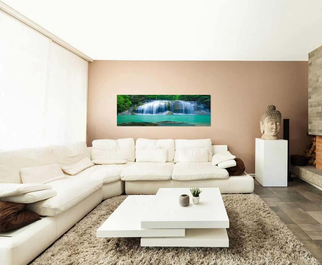 Paul Sinus Art Panoramabild auf Leinwand und Keilrahmen 150x50cm Thailand Nationalpark Erawan Wasser