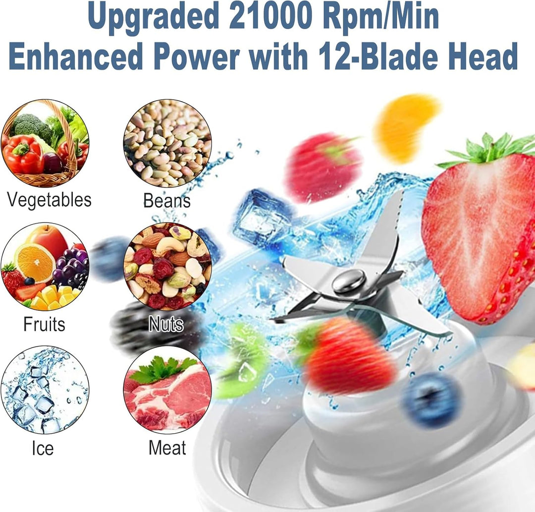 Tragbarer Mixer, 580 ml Persönlicher Mini Entsafter, Wiederaufladbarer Smoothie Maker, mit 12 Rostfr