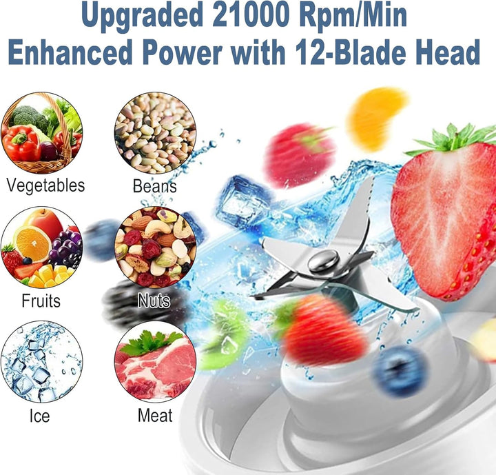 Tragbarer Mixer, 580 ml Persönlicher Mini Entsafter, Wiederaufladbarer Smoothie Maker, mit 12 Rostfr