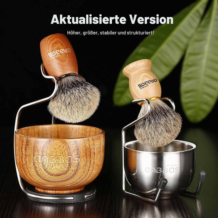 Anbbas 4in1 Rasierset, Reines Dachshaar Rasierpinsel Holzgriff und Grosse Seifenschale,Edelstahl Ras