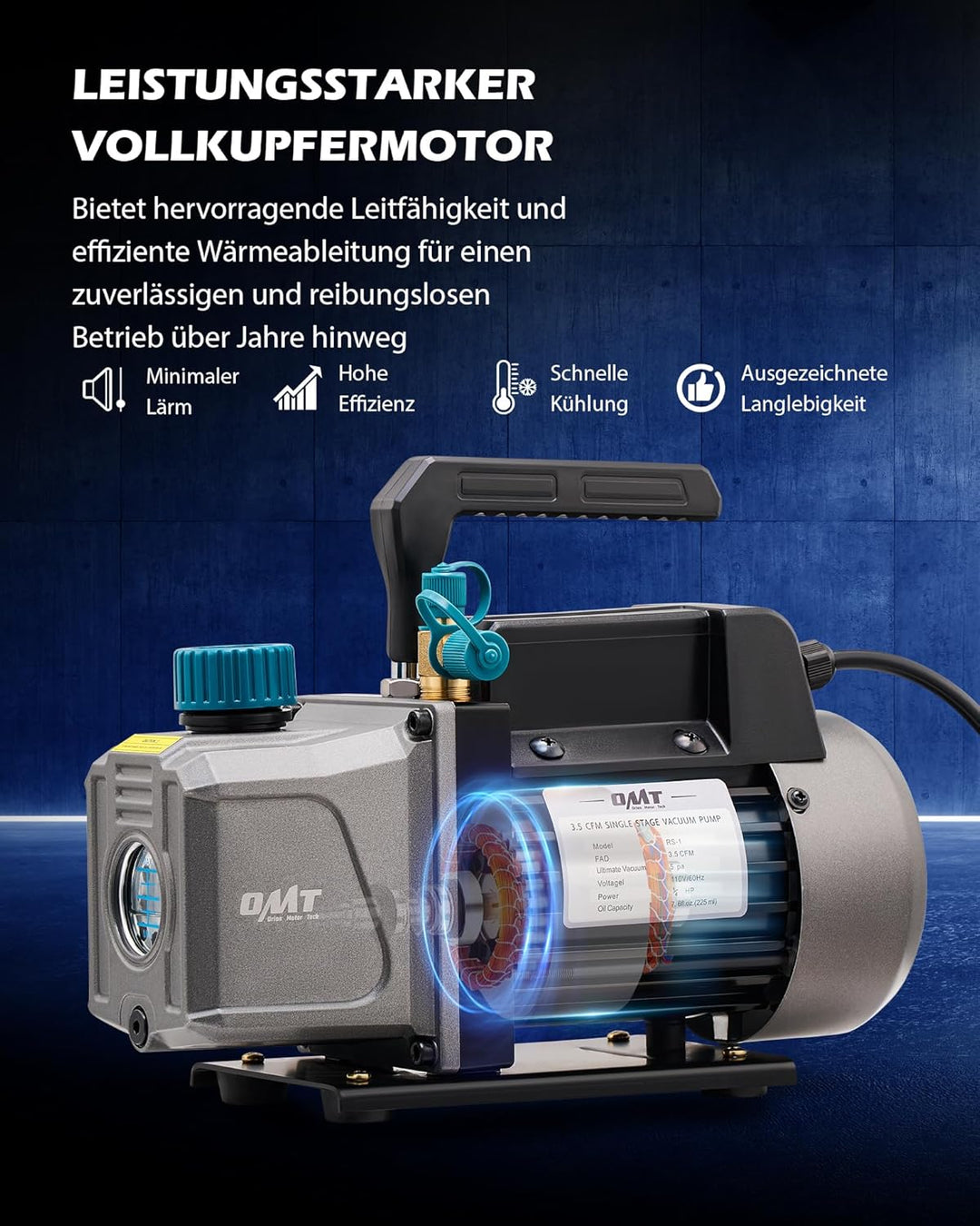 Orion Motor Tech Vakuumpumpe 3.5 CFM 100L/Min 1/4HP Unterdruckpumpe Klimaanlage 3-Wege mit Adapter f