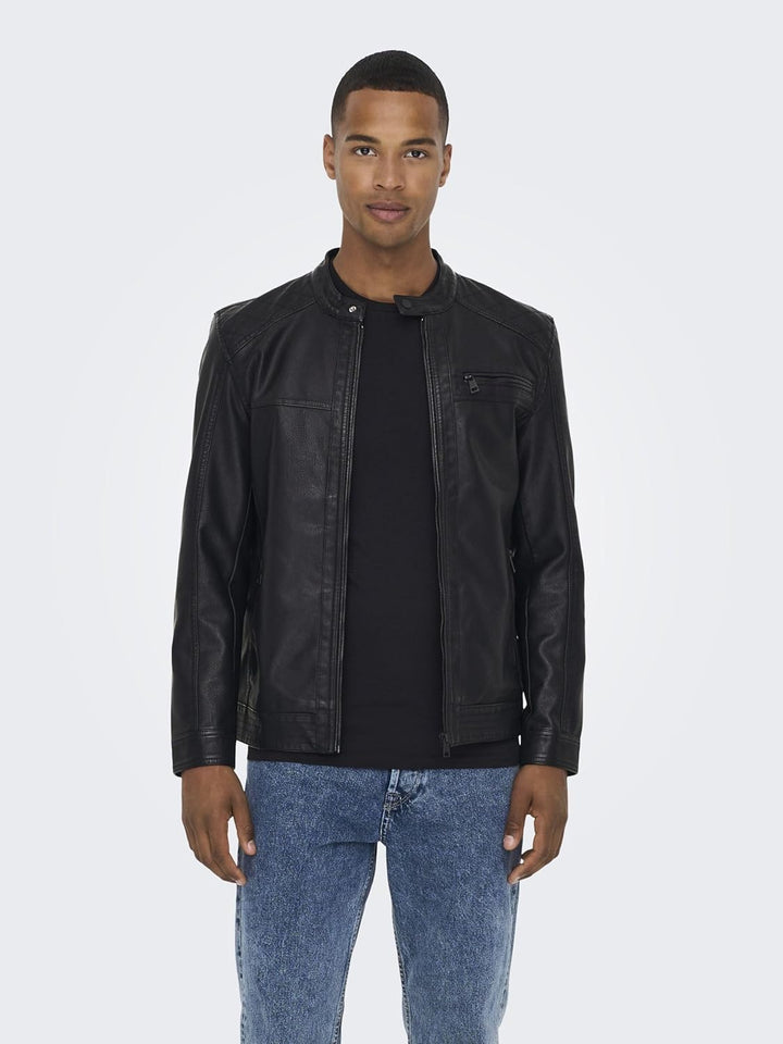 ONLY &amp; SONS Male Kunstlederjacke onsAL Kunstlederjacke, Schwarz