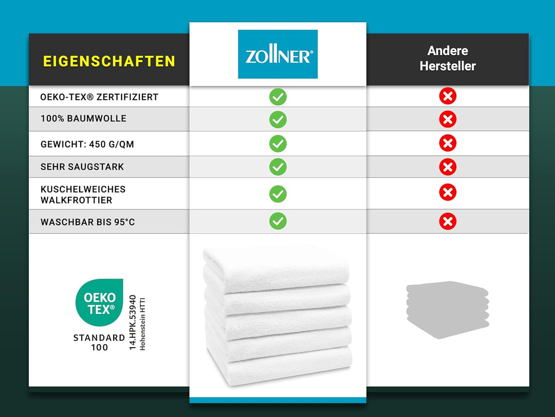 ZOLLNER 5er Set Duschtücher, Badehandtücher, 70x140 cm, Baumwolle, weiss Weiss 5er Set, Weiss 5er Se