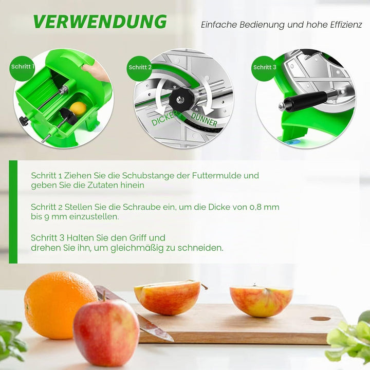 Newtry Manueller Gemüseschneider, 0,8~9 mm einstellbare Dicke, Zwiebel Gurken Gemüse Obstschneider,