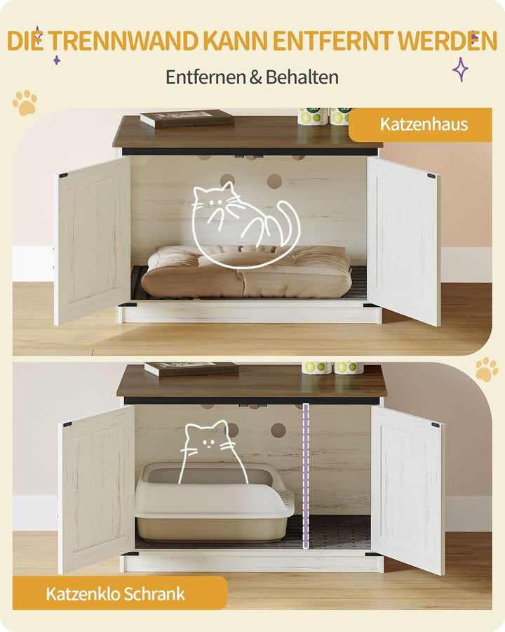 Hzuaneri Katzenklo Schrank, Katzenschrank, Katzentoilette mit Herausnehmbarer Trennwand, Katzenhaus,