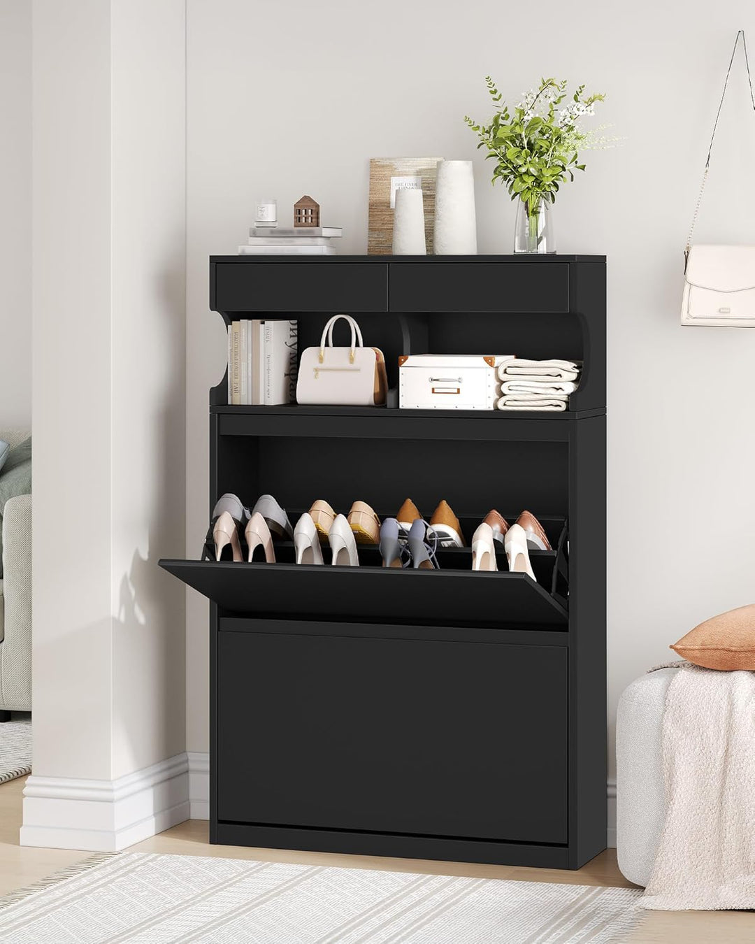 Hzuaneri Schuhschrank, Schuhregal Schuhkipper Schmal, Verstellbar, Schuhkommode für Eingang, Flur, G