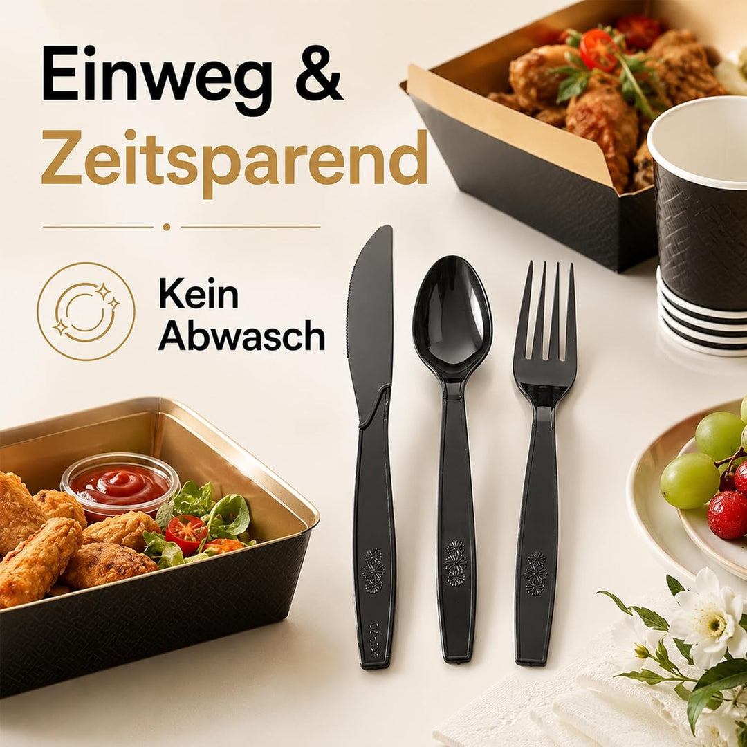 ZYNERY 240 Stk Einwegbesteck Set, 7 Zoll Schwarz, Heavy Duty