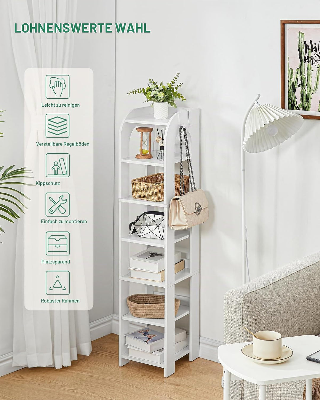 Hzuaneri Vertikales Schuhregal, 7 Ebenen Schmale Schuhregale, Holz-Schuh-Organizer Für Schrank, Eing