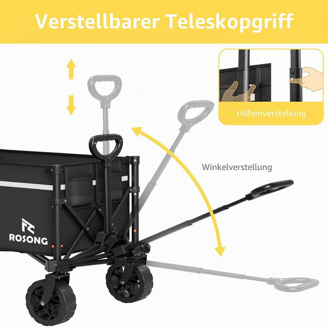 ROSONG Faltbarer Bollerwagen mit Rädern, zusammenklappbar, robust, für Einkäufe, Sport, Garten, Eink