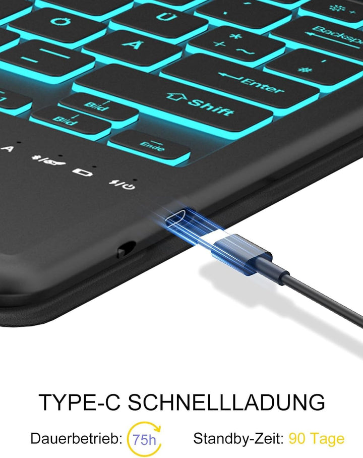 Für Idea Tab Plus 12.1" Hülle mit Touchpad &amp; Beleuchtung QWERTZ Schwarz Idea Tab Plus 12,1" (2025) T
