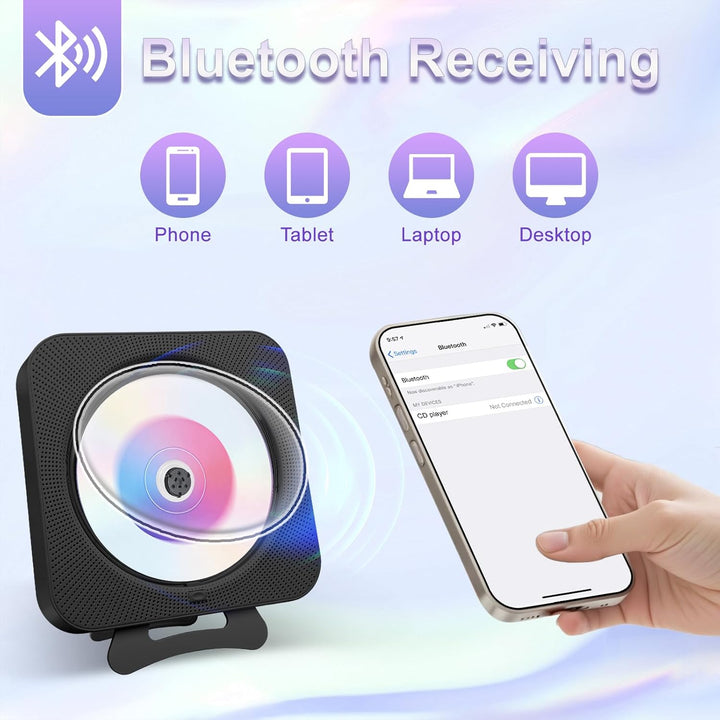 Tragbarer Desktop-CD-Player mit mit Staubschutz – Wandmontierbarer CD Player Bluetooth Eingebaute Do