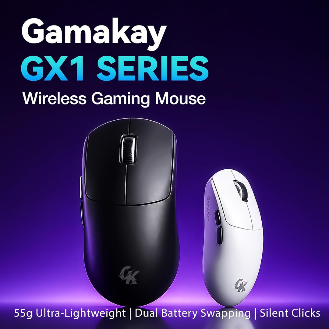 Gamakay GX1 Kabellose Gaming-Maus (Schwarz, Silent Switch) GX1 Schwarz Leiser Schalter, GX1 Schwarz