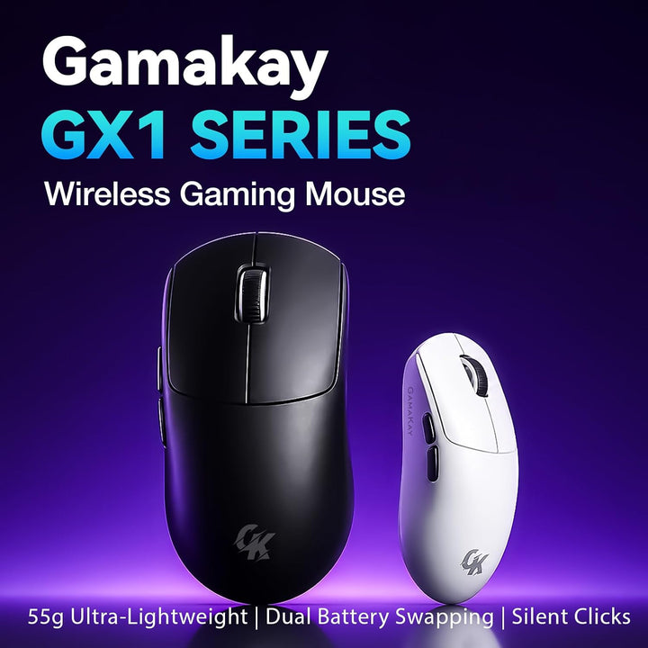 Gamakay GX1 Kabellose Gaming-Maus (Schwarz, Silent Switch) GX1 Schwarz Leiser Schalter, GX1 Schwarz