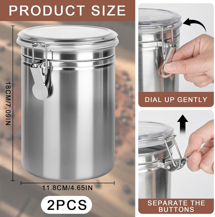 2 Stück Kaffeedose Luftdicht mit Deckel, 1.8 L Kaffeebohnen Behälter