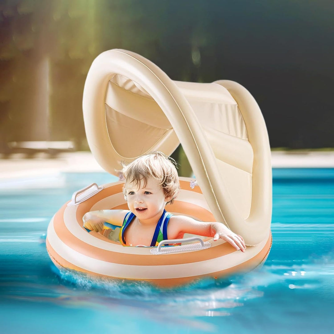 Aufblasbare Kinder-Pool-Schwimminsel Pool-Schwimmspielzeug mit Sonnenschutz Orange, Orange