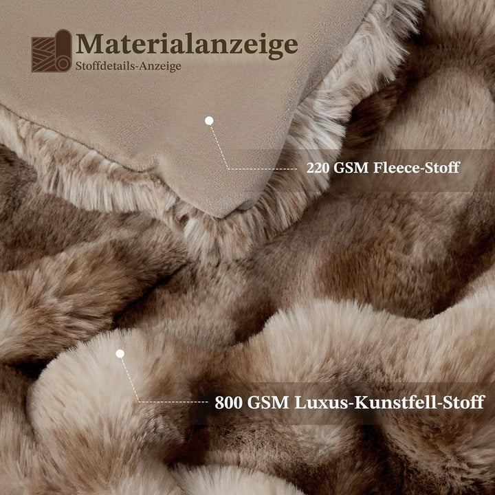 ROMROL Premium Kaninchen-Kunstfelldecke 130x150 cm, Dick Luxus Kunstfelldecke Winterdecke Maschinenw