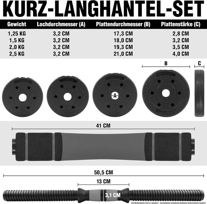C.P.Sports 2in1 Kurzhantel &amp; Langhantel Set 30kg / 40kg | Hantelscheiben – Gewichte – Hantelstangen