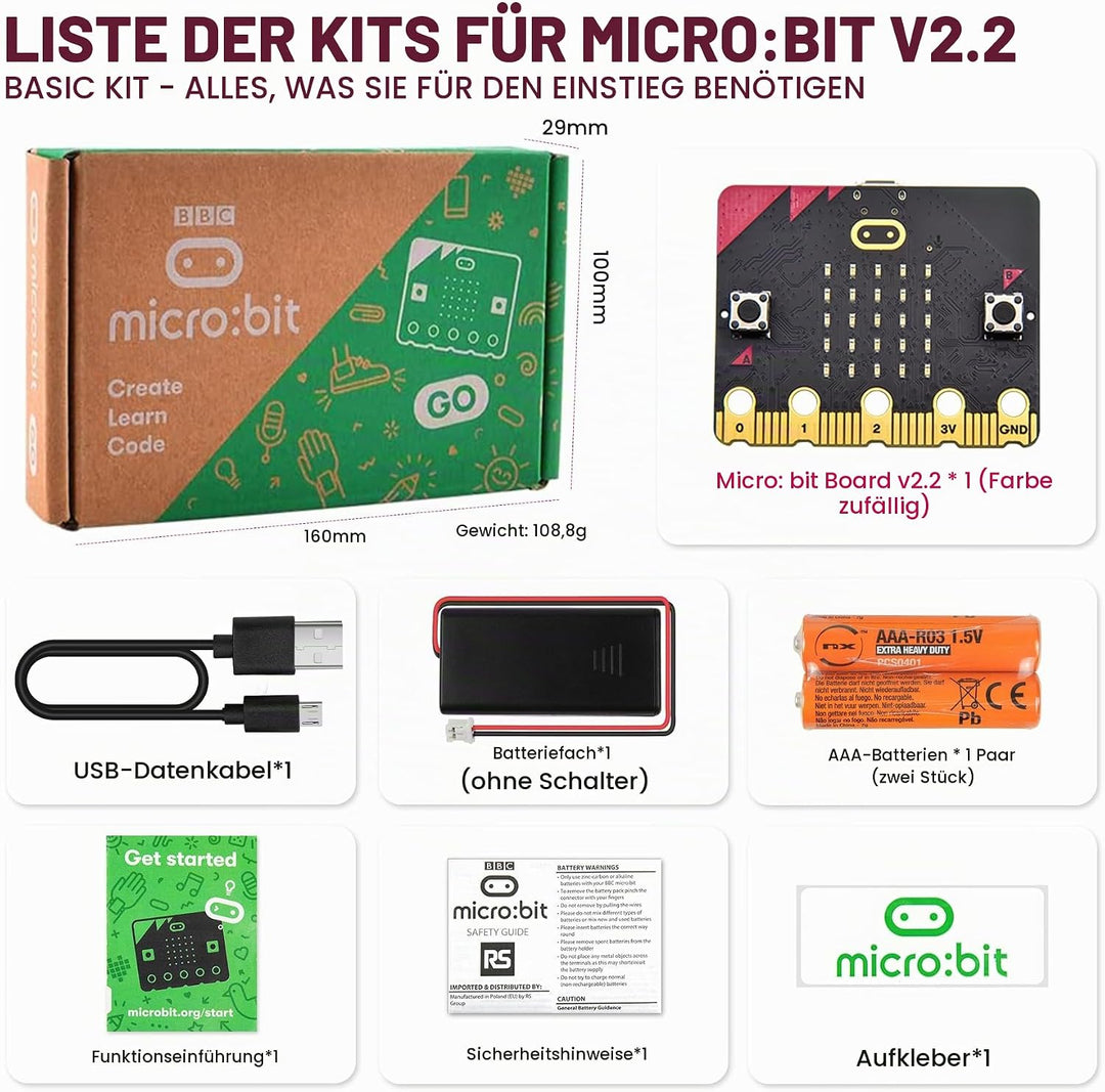 KEYESTUDIO BBC Micro:Bit Go (Microbit V2 im Lieferumfang enthalten) Starter Kit, Programmierung, päd
