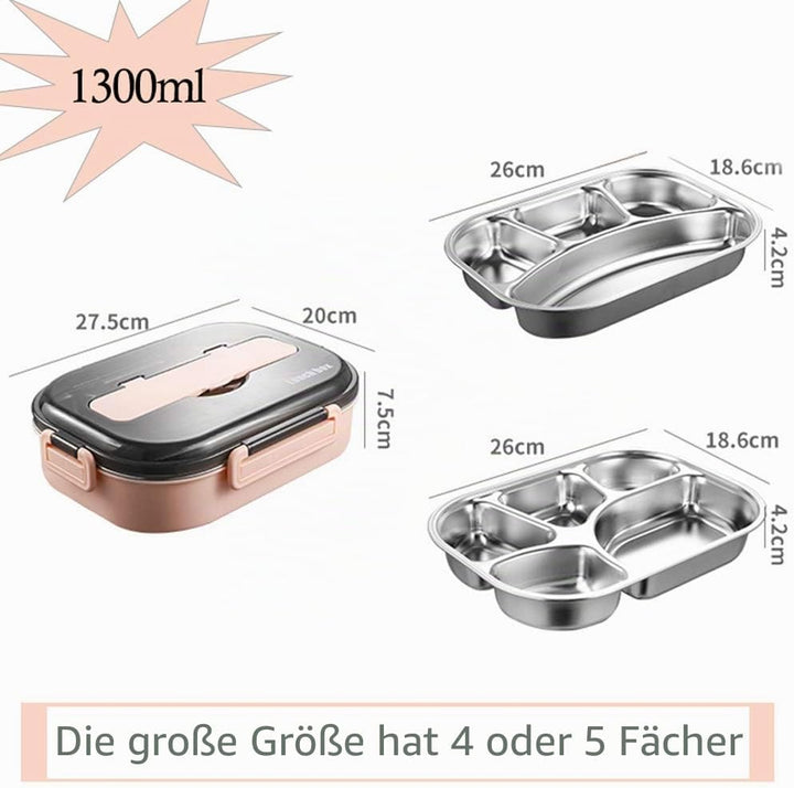 amropi Brotdose aus Edelstahl,Lunchbox mit 2/3/4/5 Fächern,mit Stäbchen und Löffel,Bento Box zum Wan