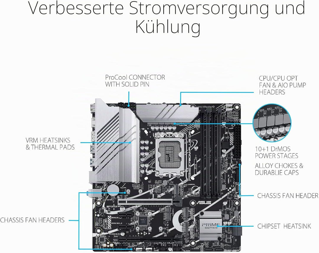 ASUS Prime Z790M-PLUS D4 Gaming Mainboard Sockel Intel LGA1700 (micro ATX, PCIe 5.0, DDR4 Speicher, 