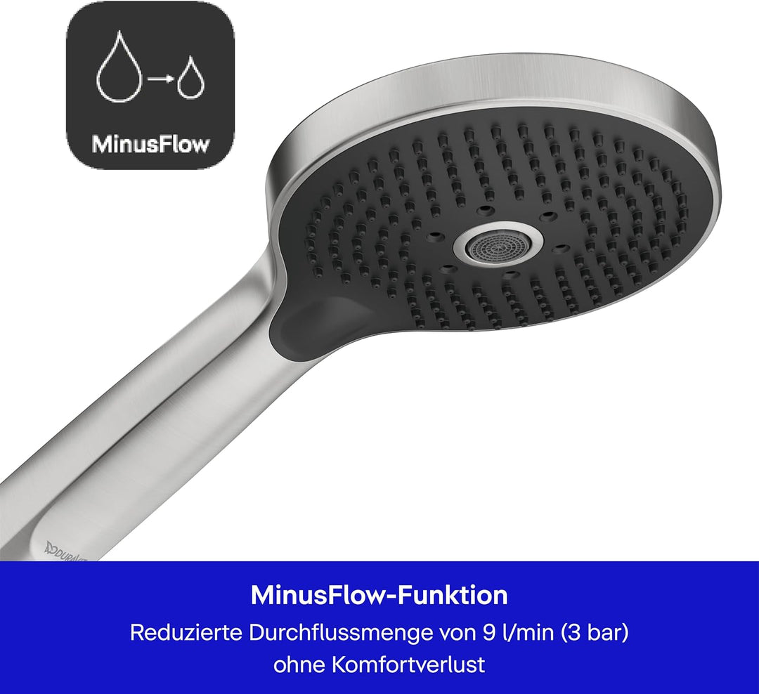 Duravit Universal Handbrause, einfache Reinigung, Edelstahl gebürstet 3 Strahlarten – 9 l/min (3 bar