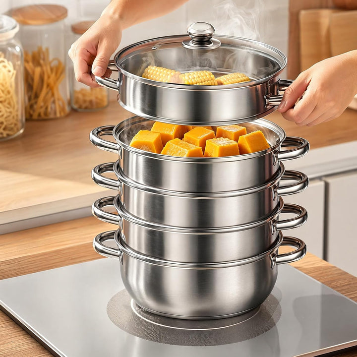 Dampfgarer zum Kochen, Edelstahl-Dampfgarer mit Dämpfeinsatz (5), 5