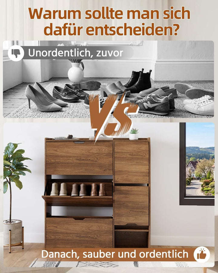 HAUSPROFI Schuhschrank schmal mit Sitzbank, platzsparender Schuhkipper Braun, Braun