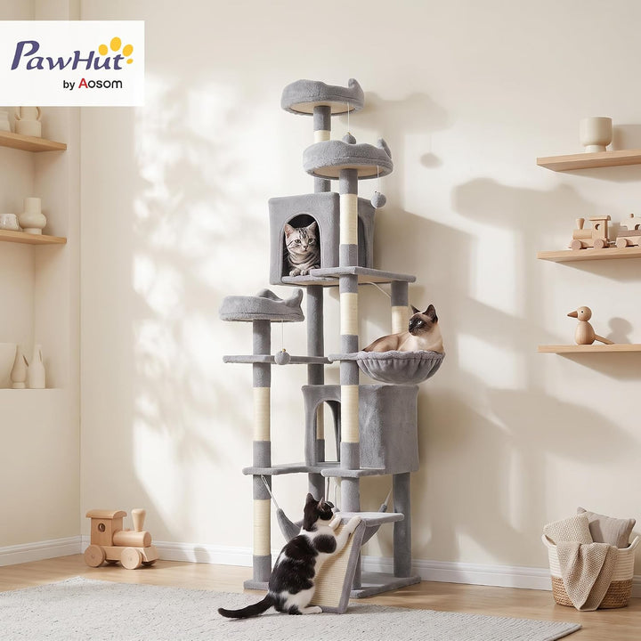 PawHut Kratzbaum 192 cm Katzenturm für 2-3 mittelgrosse Katzen Hellgrau